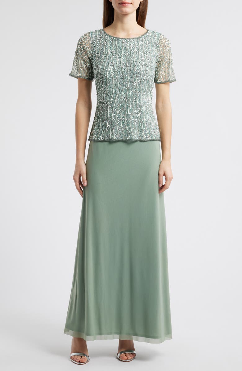 Pisarro Nights Beaded Mock Two-Piece Gown, Main, color, Mint