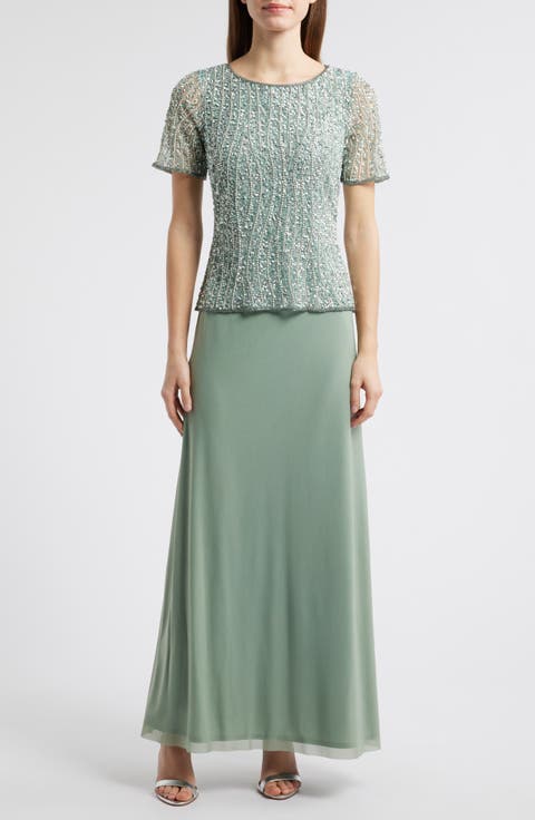 Beaded Mock Two-Piece Gown