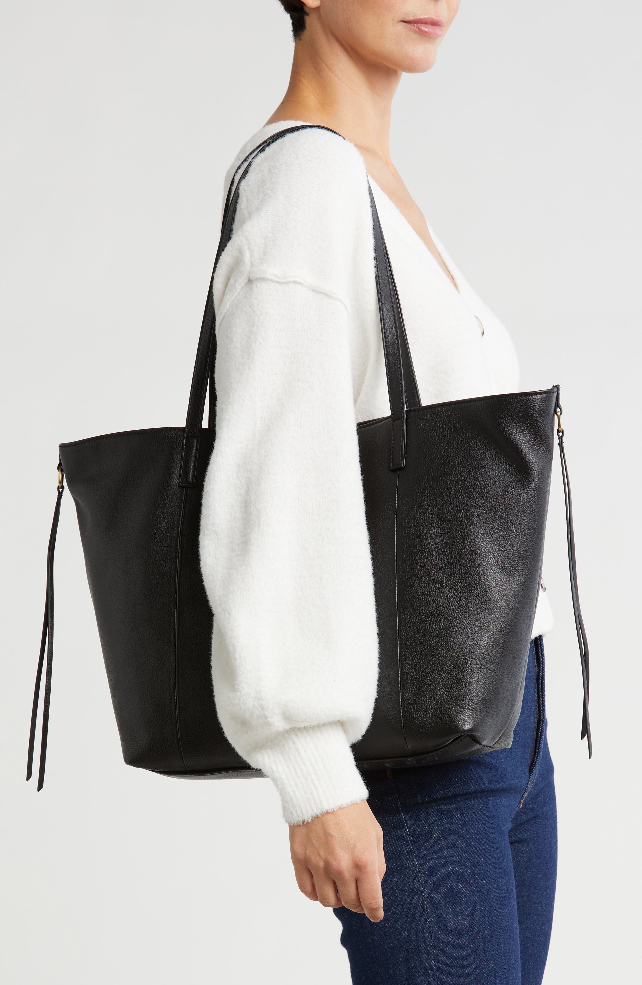 HOBO Medium Kingston Leather Tote, Alternate, color, Black