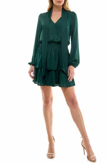 Socialite Tie Neck Long Sleeve Tiered Minidress