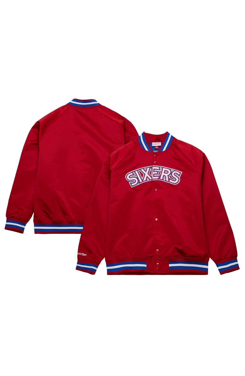 Mitchell & Ness Men's Mitchell & Ness Red Philadelphia 76ers Hardwood Classics Throwback Wordmark Raglan Full-Snap Jacket, Main, color, Red