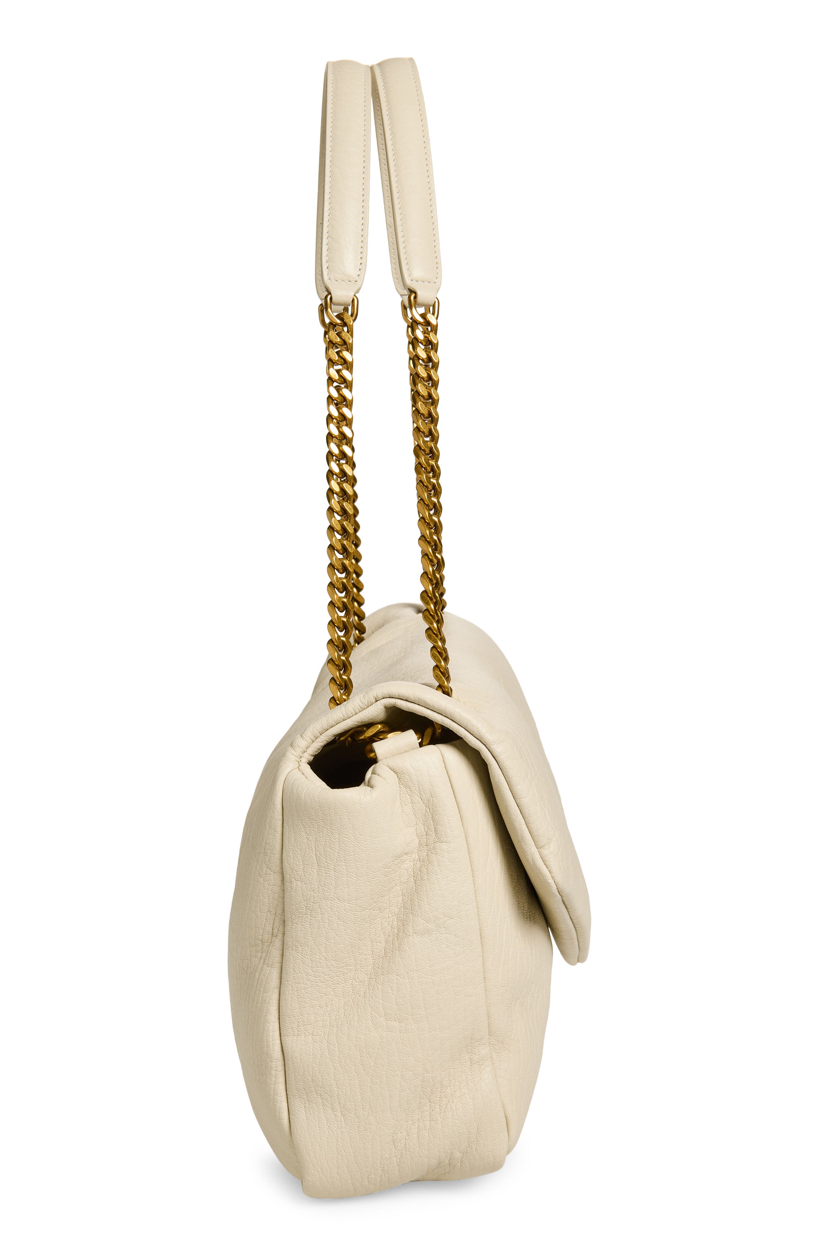 Saint Laurent Large Calypso Leather Shoulder Bag, Alternate, color, Crema Soft