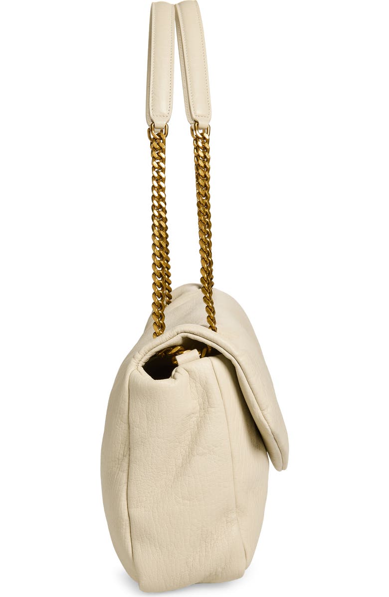 Saint Laurent Large Calypso Leather Shoulder Bag, Alternate, color, Crema Soft