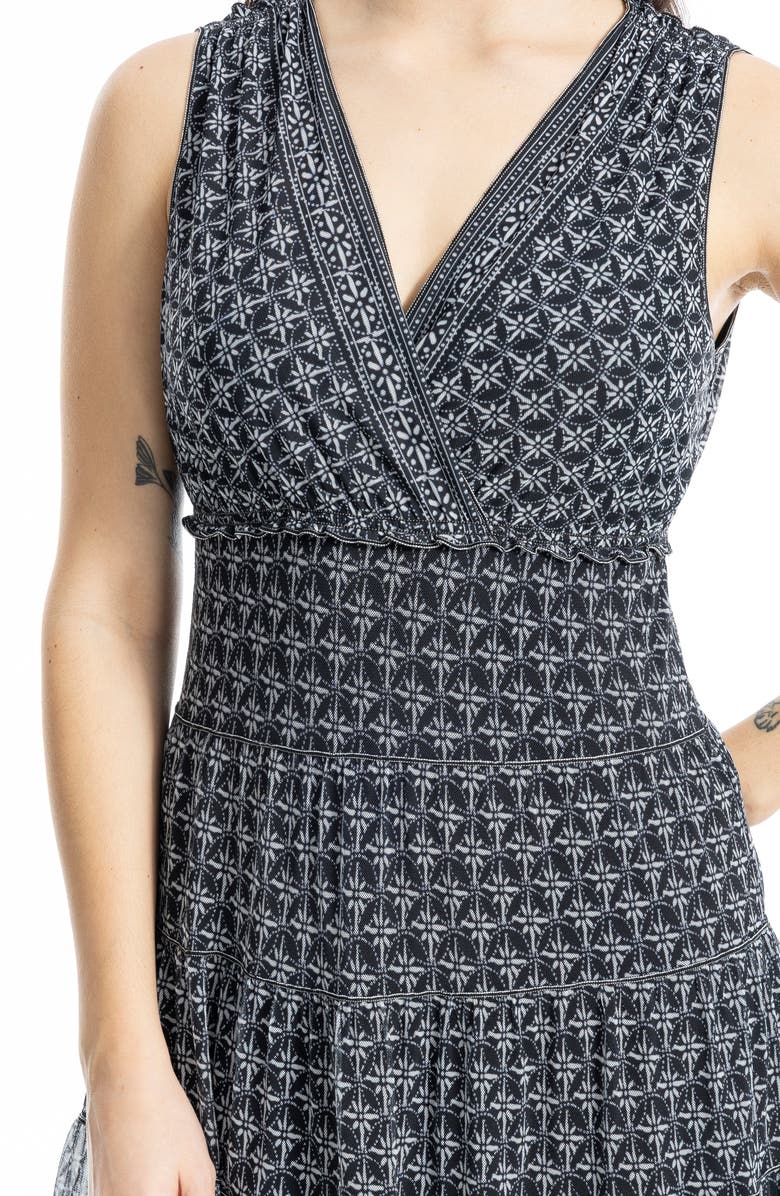 MAX STUDIO V-Neck Sleeveless Mesh Midi Dress, Alternate, color, Black Batik Daisy