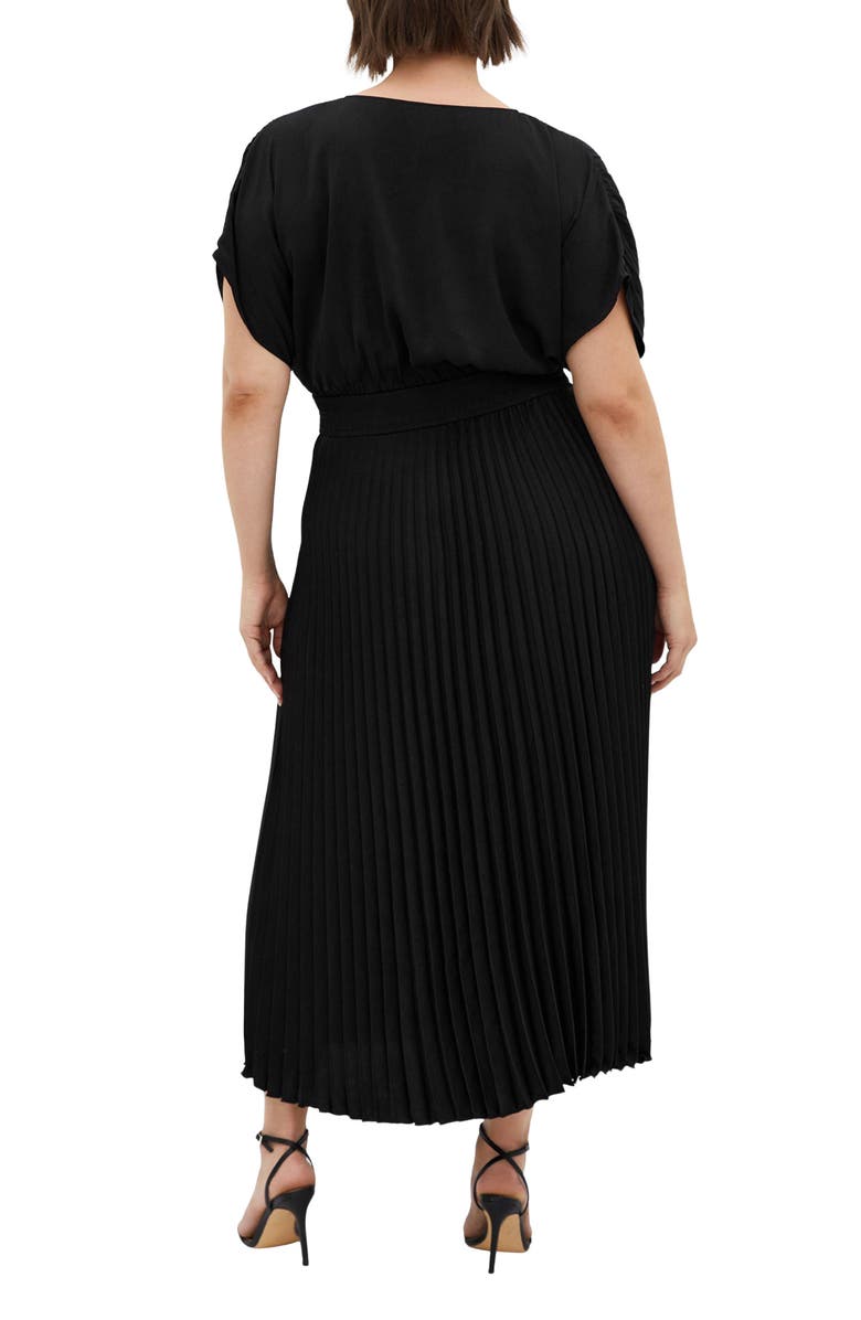 City Chic Elia Faux Wrap Pleated Dress, Alternate, color, Black
