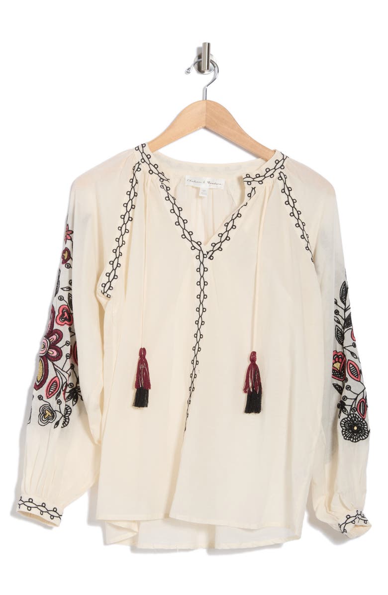 CHELSEA AND THEODORE Embroidered Long Sleeve Cotton Blend Top, Alternate, color,
