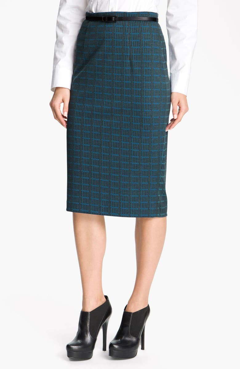Halogen<sup>®</sup> Belted Ponte Skirt, Main, color, Blue Moroccan/ Black Combo