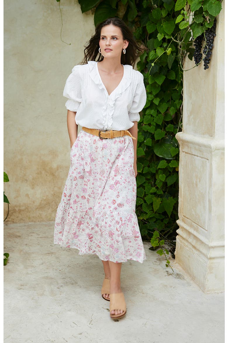 Wren Tiered Midi Skirt, Alternate, color, Sundrenched Garden