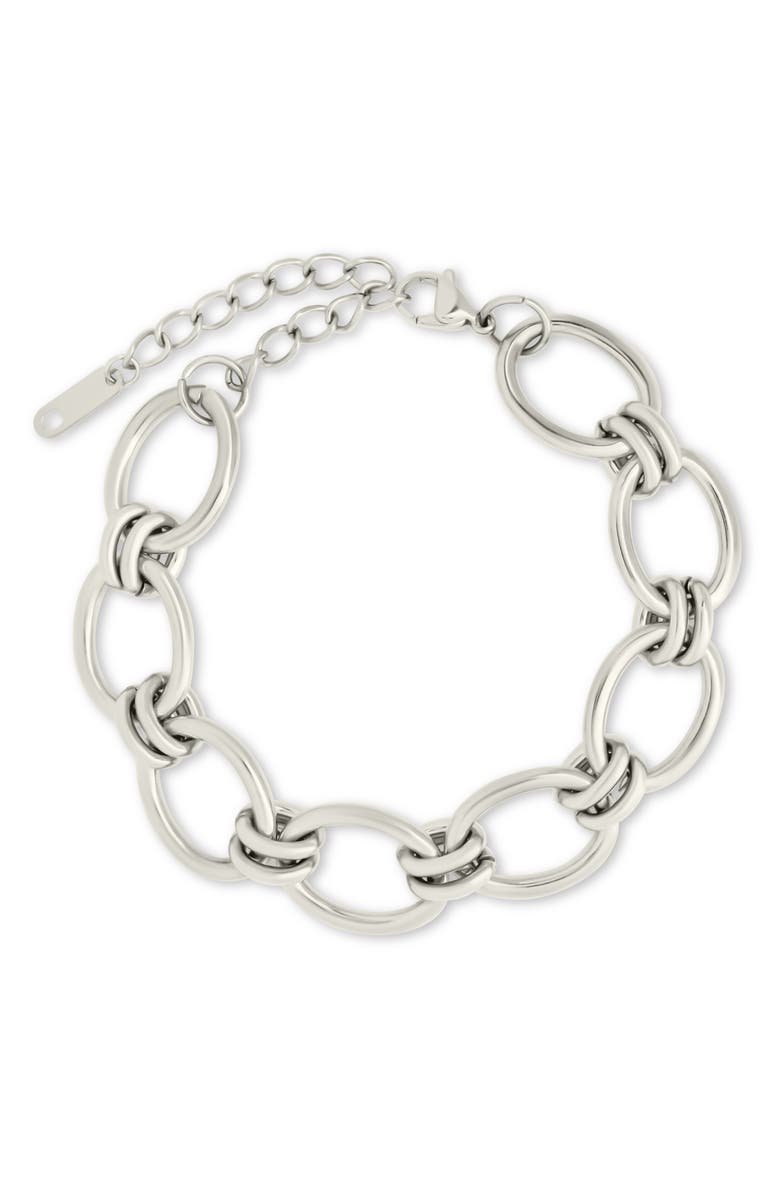 Sterling Forever Celia Oval Chain Link Bracelet, Main, color, Silver