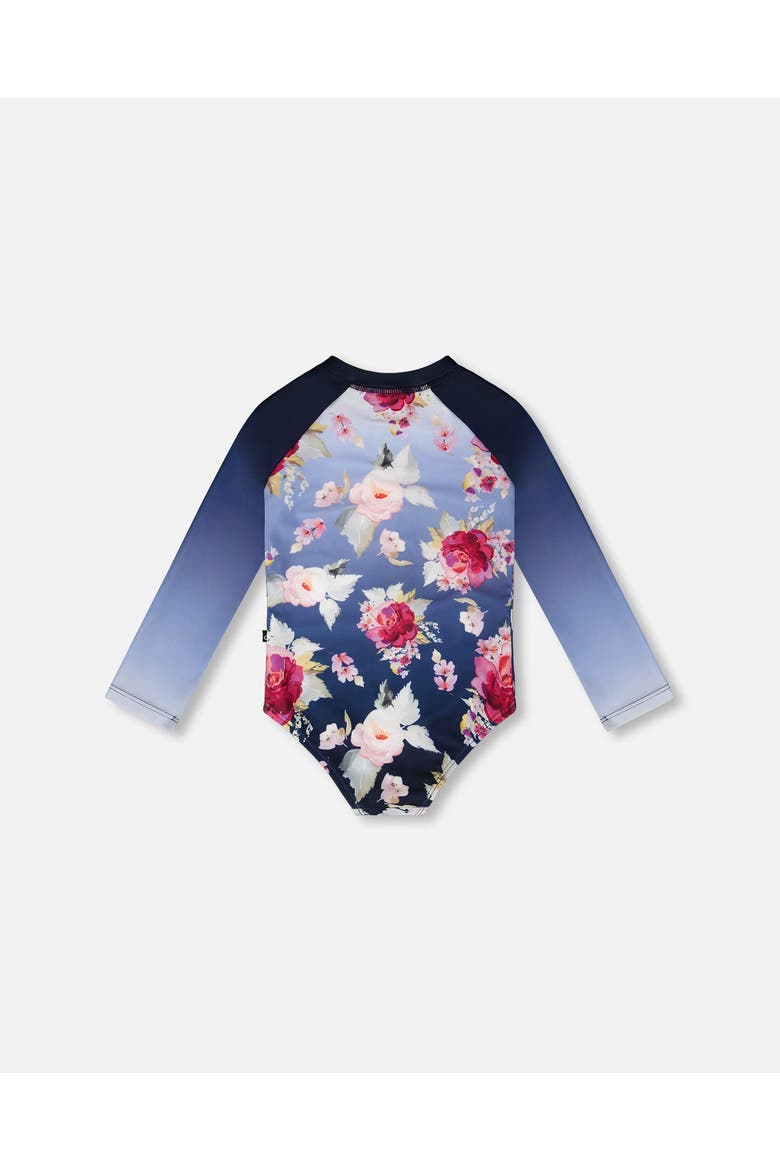 One-Piece Long Sleeve Rose Rashguard, Alternate, color, Blue with Roses Print