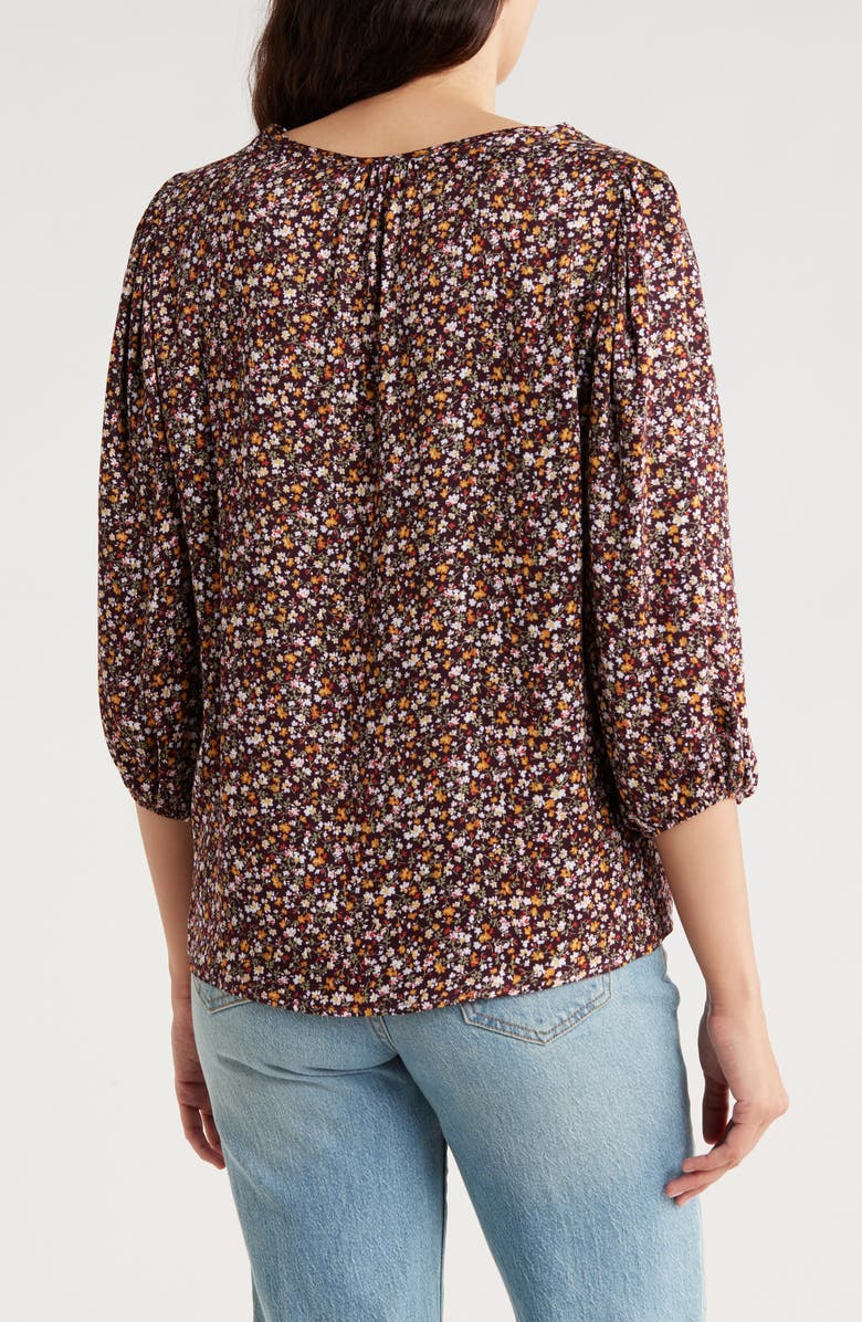 Renee C Floral V-Neck Balloon Sleeve Top, Alternate, color, Wine