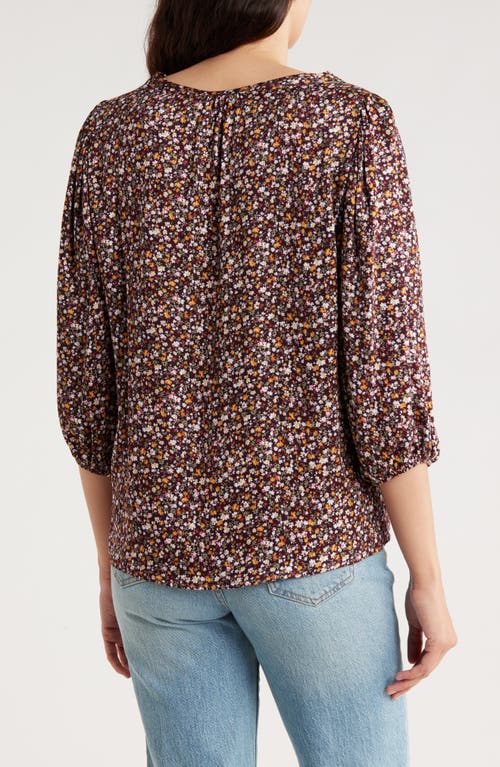 Renee C Floral V-neck Balloon Sleeve Top In Multi