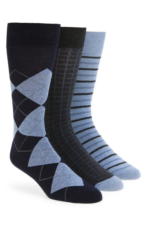Assorted 3-Pack Combed Cotton Blend Dress Socks