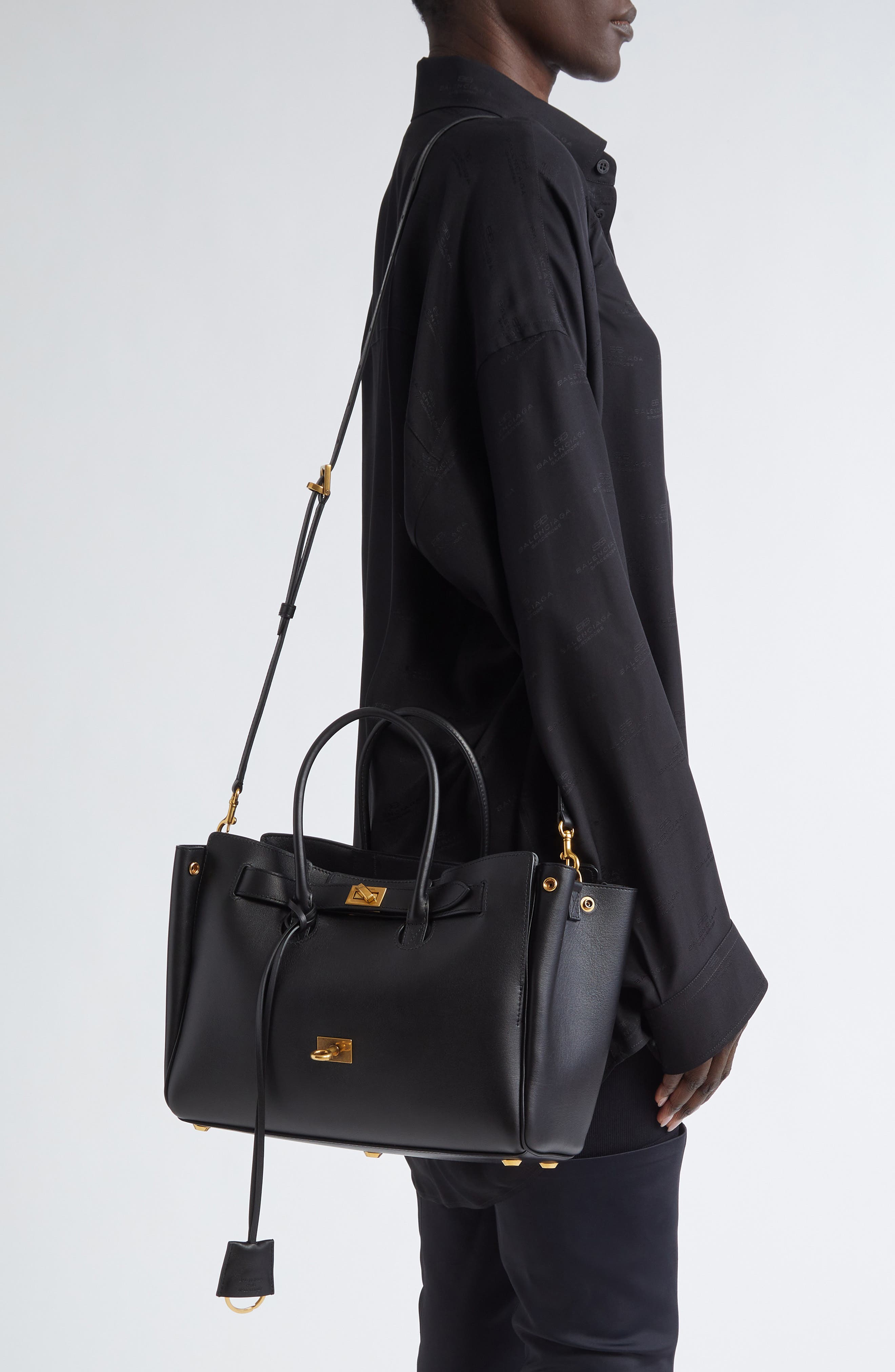 Balenciaga Small Bel Air Leather Tote, Alternate, color, 1000 Black