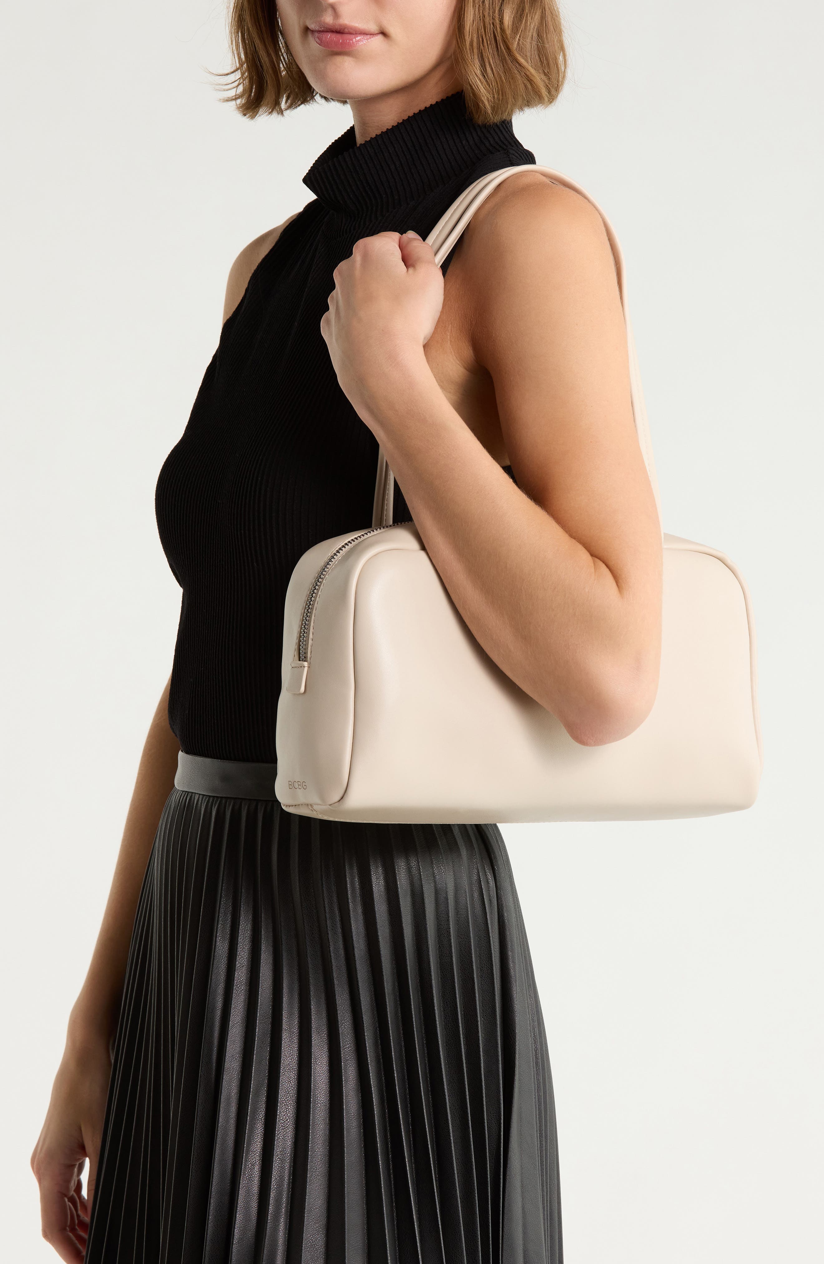 Bowler Faux Leather Shoulder Bag, Alternate, color, ALMOND