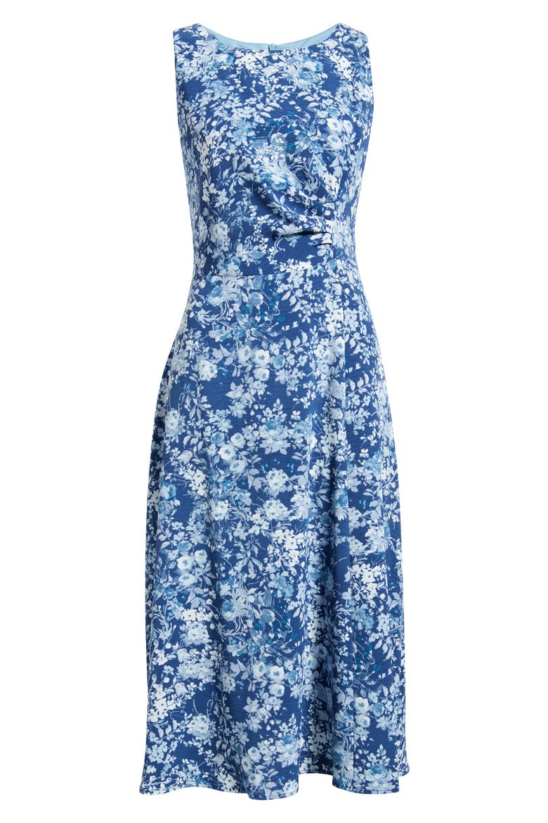 Floral Pleat Waist Sleeveless Midi Dress, Alternate, color, DEMIN