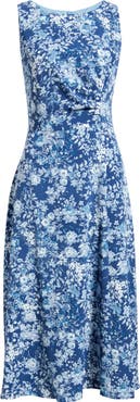 Connected Apparel Floral Pleat Waist Sleeveless Midi Dress