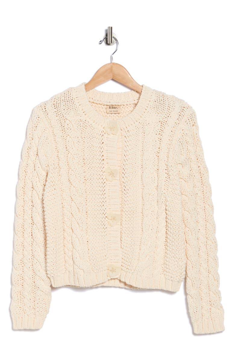 ELIE ELIE TAHARI Chunky Cable Stitch Cardigan, Alternate, color, Natural