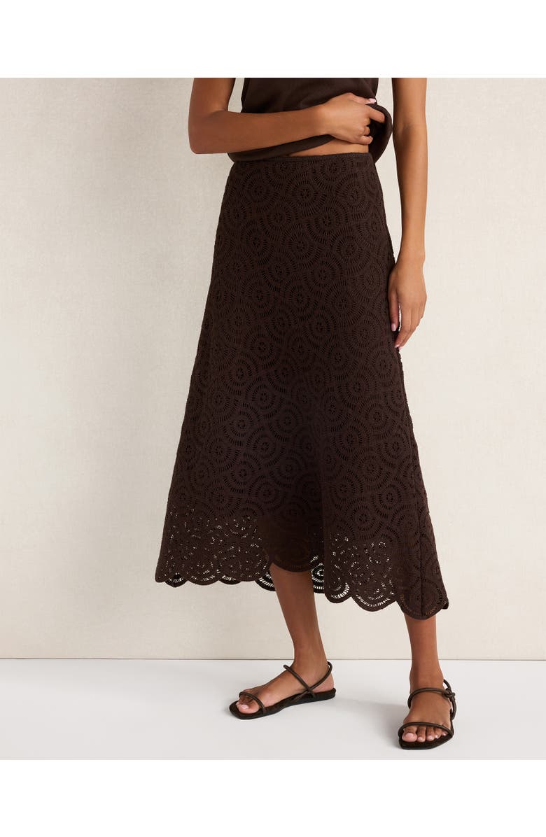Haven Well Within Cotton Crochet Scalloped Midi Skirt, Main, color, Coffee Bean