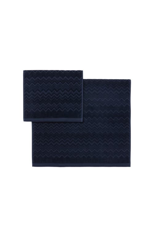 Missoni Home Chalk 2-piece Bath Towel Set In Cotton Terry With Zigzag Pattern In Blue