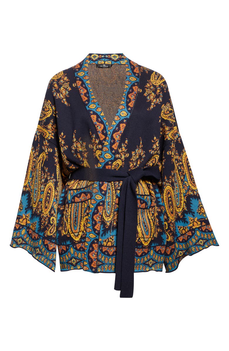 Etro Paisley Jacquard Wrap Cardigan, Alternate, color, Print On Blue Base