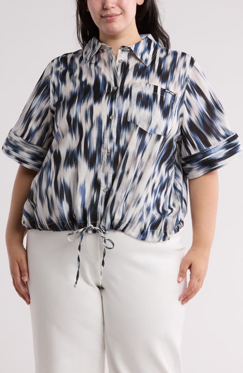 Cotton Voile Crop Button-Up Shirt (Plus)