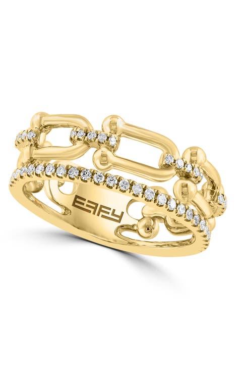 14K Yellow Gold Diamond Paperclip Link Ring