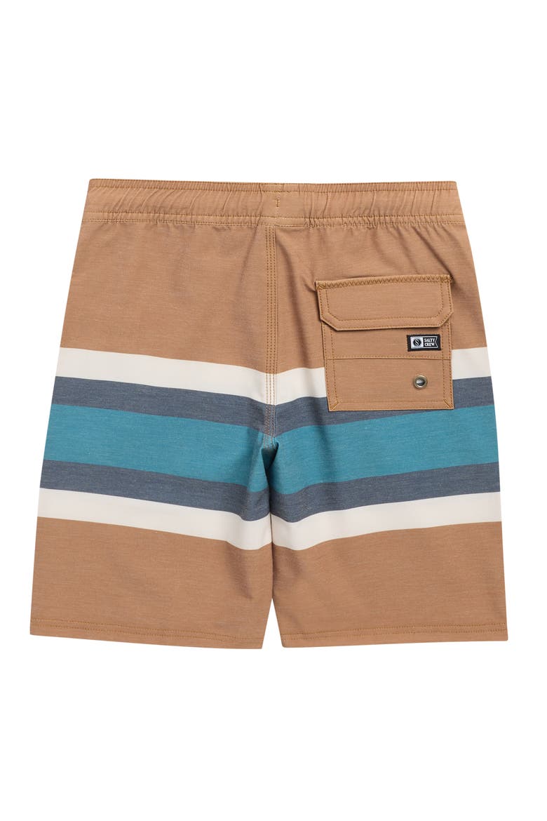 Kids' Crew Stripe Volley Swim Trunks, Alternate, color, BRONZE BROWN