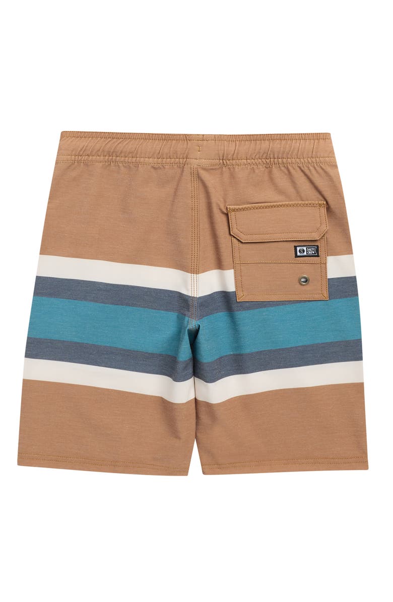 Salty Crew Kids' Crew Stripe Volley Swim Trunks, Alternate, color, Bronze Brown