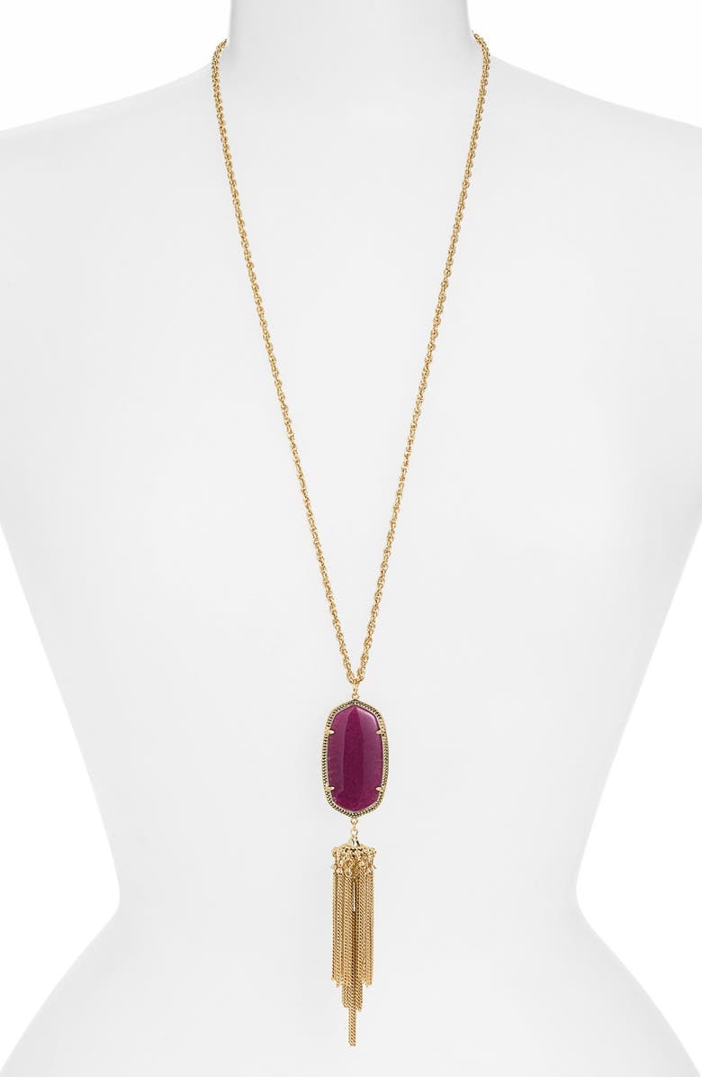 Kendra Scott Rayne Stone Tassel Pendant Necklace, Main, color, Maroon Jade/ Gold