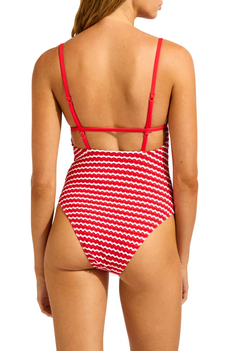 Seafolly Mesh Effect One-Piece Swimsuit, Alternate, color, Chilli Red/ White