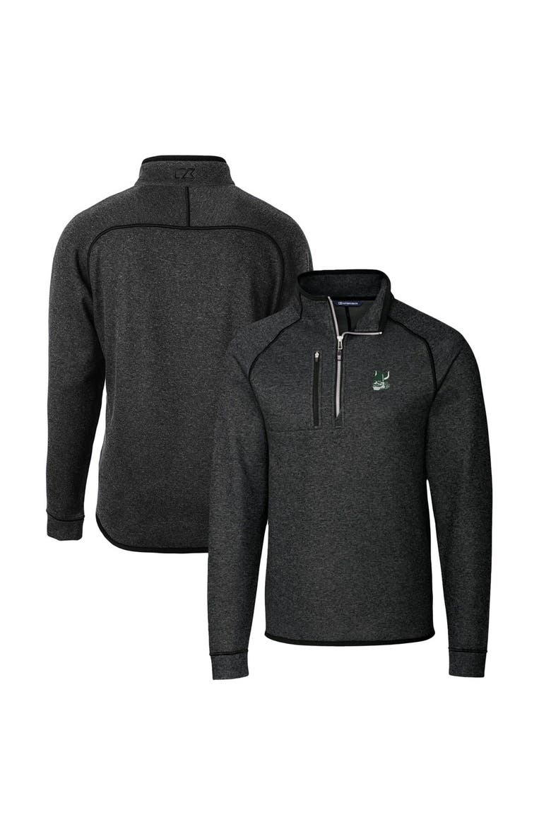 Men's Cutter & Buck Heather Charcoal Portland State Vikings Mainsail Sweater-Knit Big & Tall Half-Zip Pullover Jacket, Main, color, Heather Charcoal