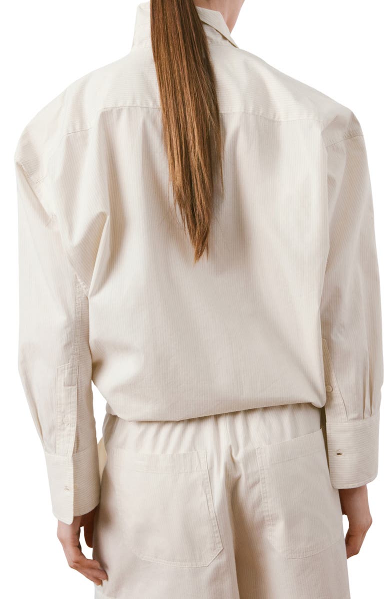 MANGO Stripe Oversize Cotton Button-Up Shirt, Alternate, color, Ecru