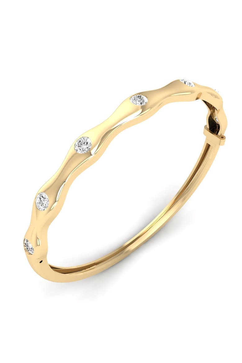 Ripple Edge Inlay Bangle Lab Diamond in 14K Gold, Alternate, color, Yellow Gold