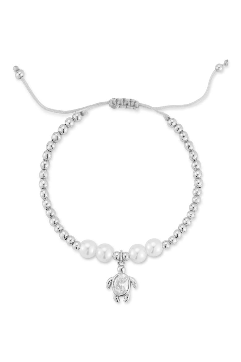 Turtle Charm Beaded Slider Bracelet, Main, color, SILVER