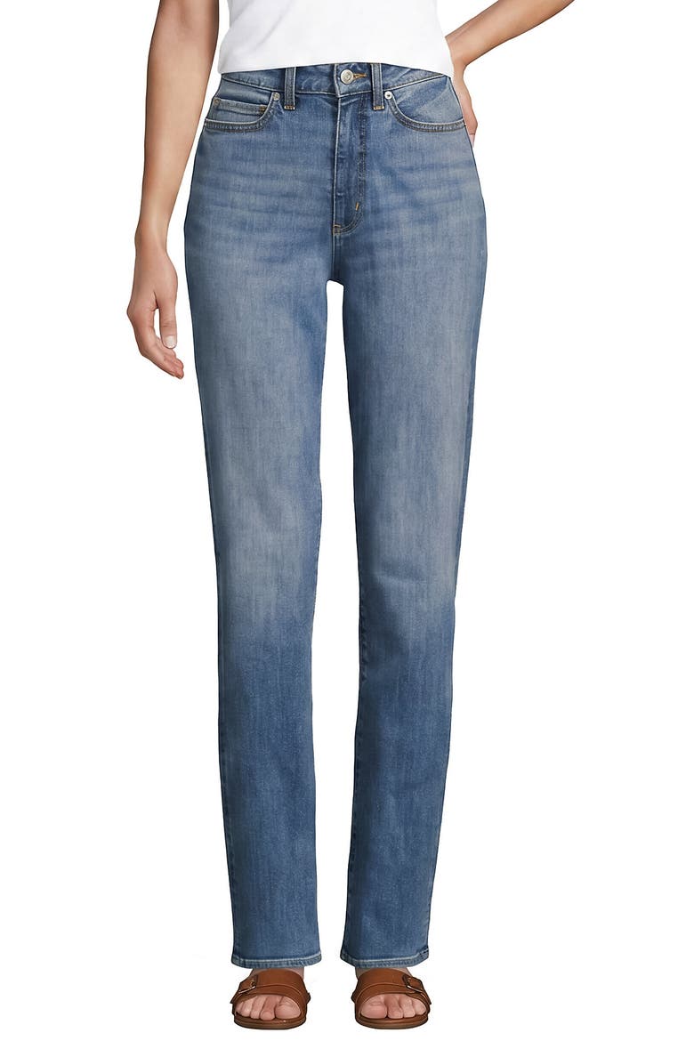 Denim High Rise Straight Curvy Jeans, Alternate, color, Medium Ocean Blue Wash