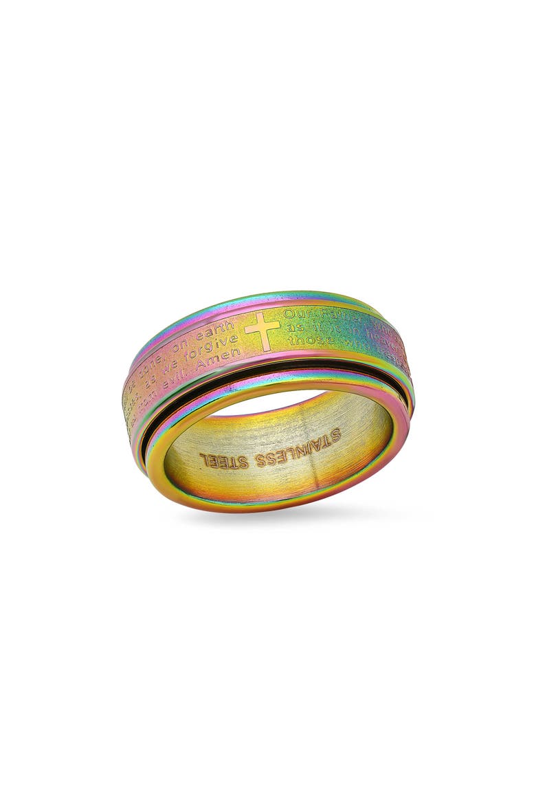 Men's Lord's Prayer Multicolor Stainless Steel Band Ring, Main, color, YELLOW MULTI