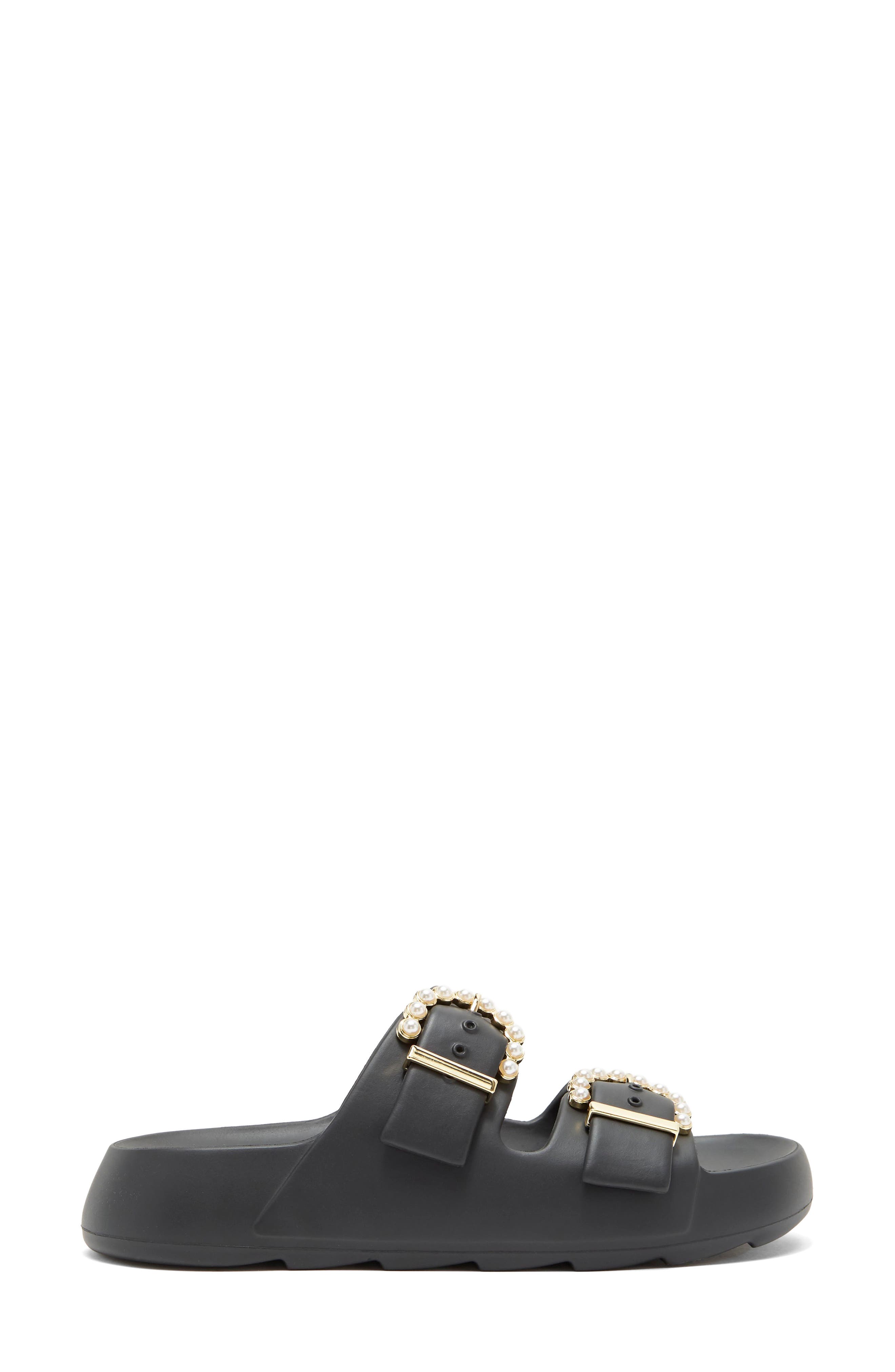 Stuart Weitzman Imitation Pearl Buckle Slide Sandal, Alternate, color, 