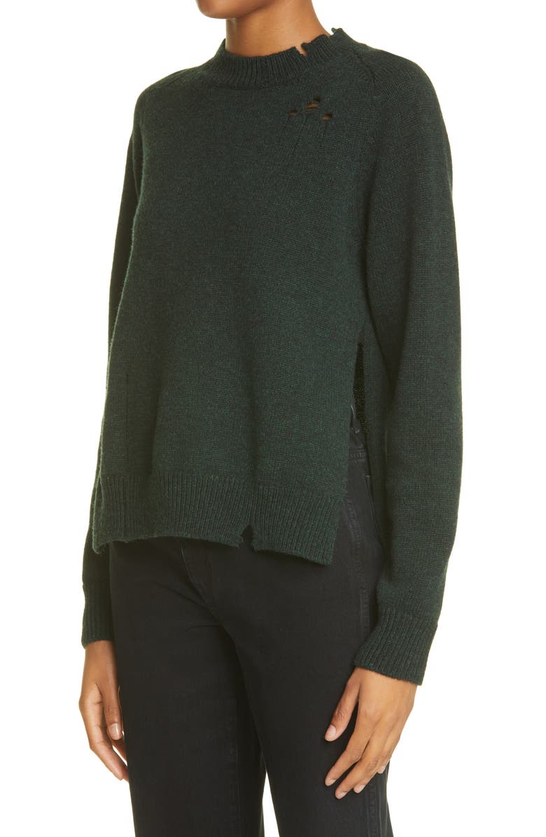 Maison Margiela Distressed Side Slit Stretch Wool Sweater, Alternate, color, 