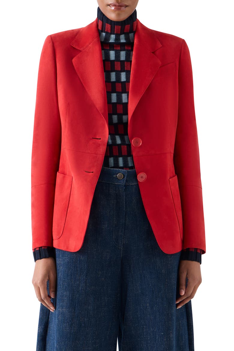 Tailored Suede Blazer, Main, color, RUSTY RED