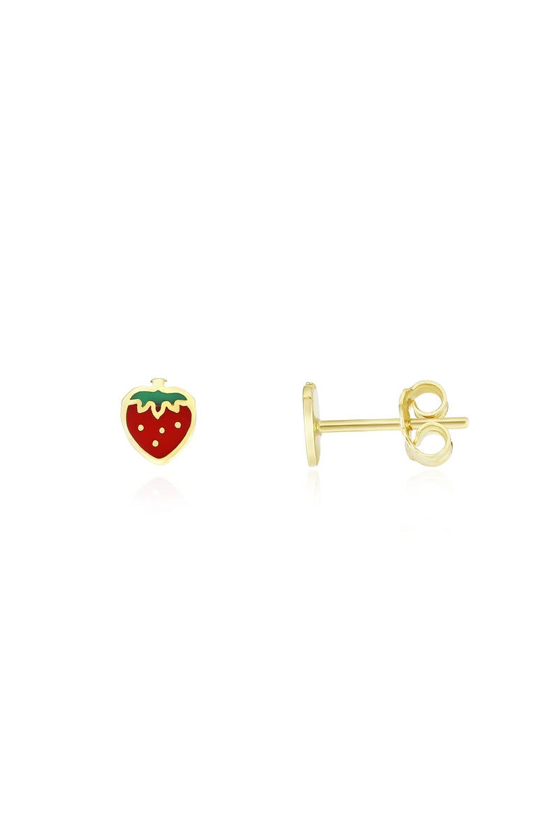 The Lovery Fine Jewelry Strawberry Enamel Stud Earrings, Main, color, Red Enamel