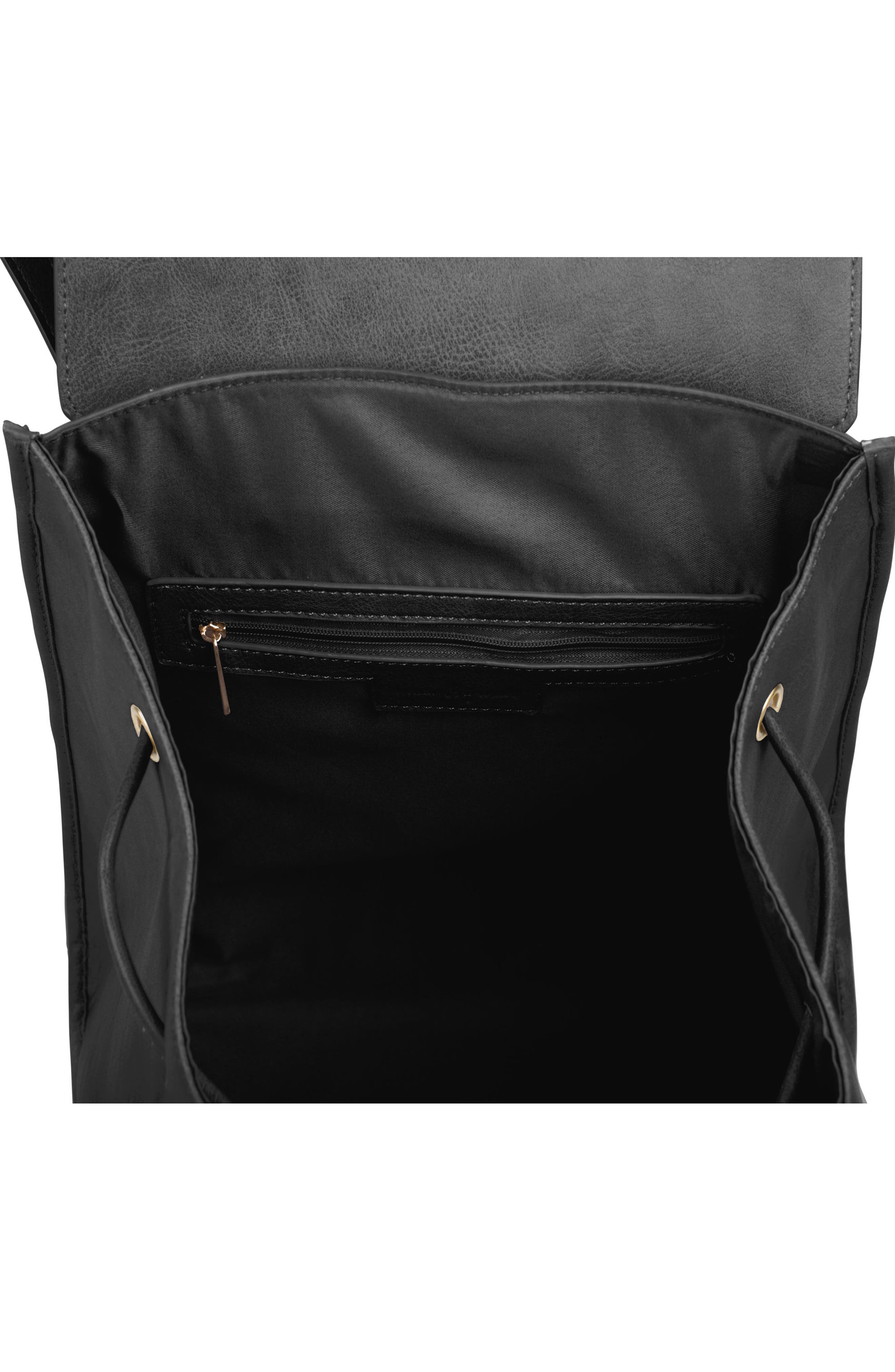 Foxy Vegan Leather Flap Backpack, Alternate, color, BLACK