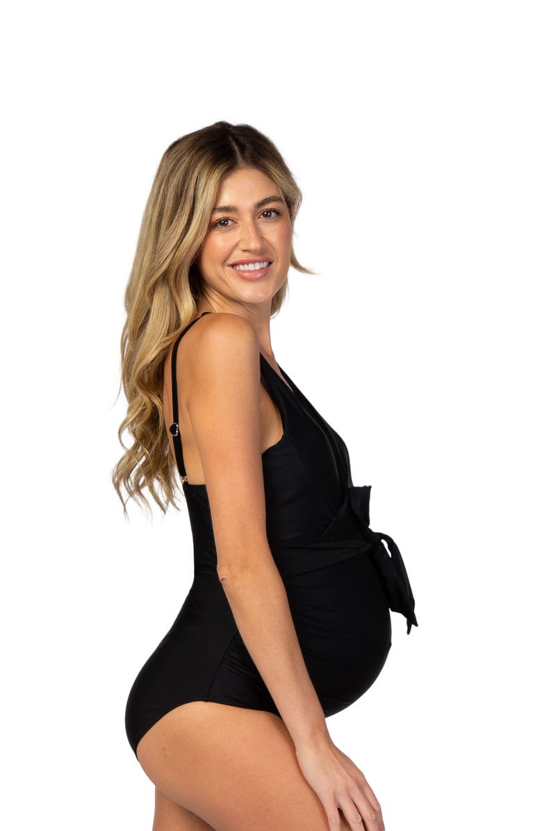 PinkBlush Waist Tie Maternity One-Piece Swimsuit, Alternate, color, Black