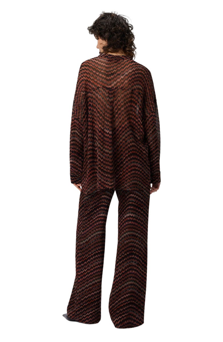 Missoni Blouse With Mandarin Collar And Zigzag Pattern, Alternate, color, Black 
Brown