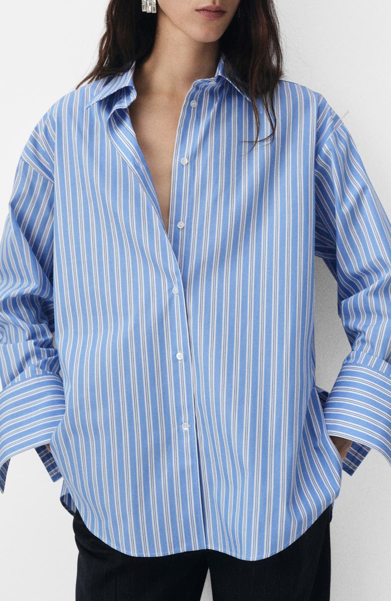 MANGO Selection Oversize Stripe Cotton Button-Up Shirt, Main, color, 