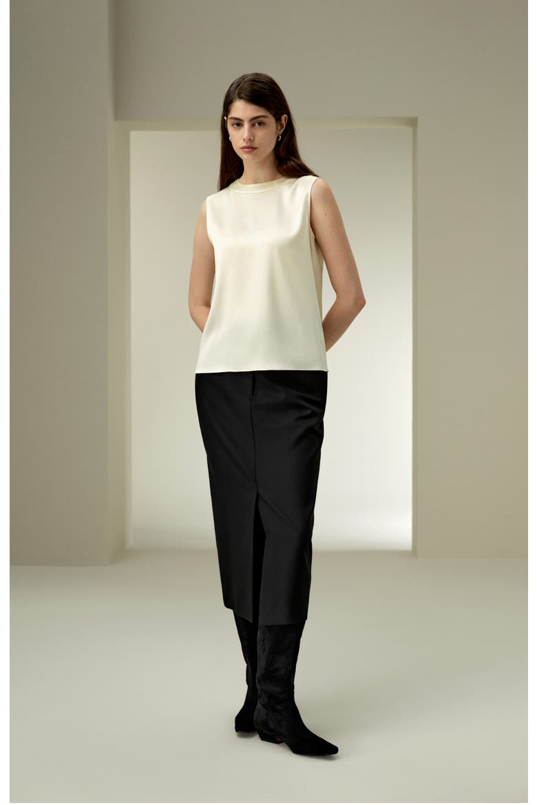Women's Sleeveless Round Neck Silk Top, Alternate, color, Lily White