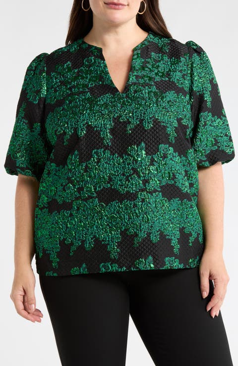 Elyna Jacquard Tavia Split Neck Top (Plus)