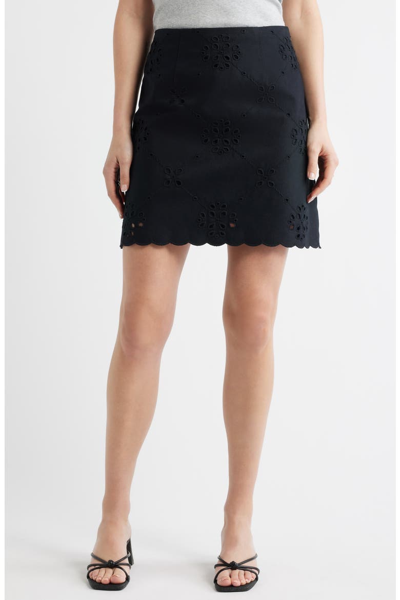 Eyelet Lace Miniskirt, Main, color, BLACK