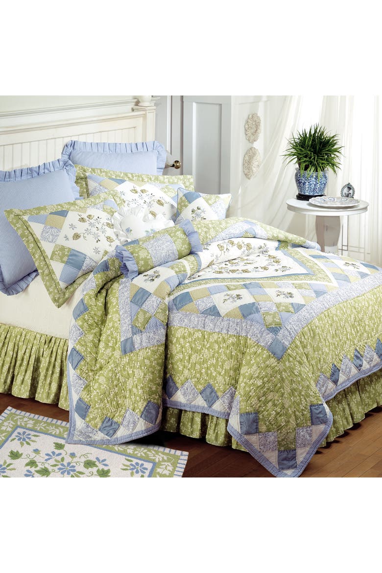 20" x 26" Eileen Green Blue Floral Cotton Standard Sham - Machine Washable, Main, color, Green