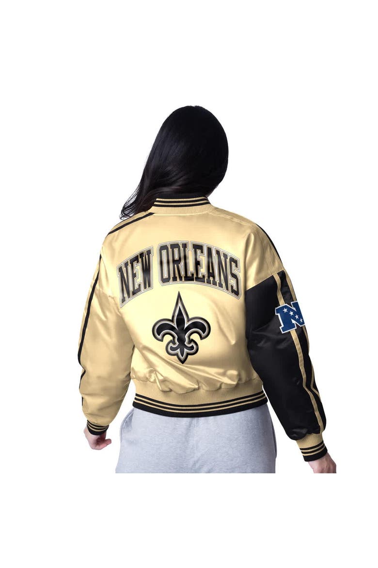 Women's Starter  Black/Gold New Orleans Saints Zone Blitz Cropped Full-Snap Satin Jacket, Alternate, color, Black